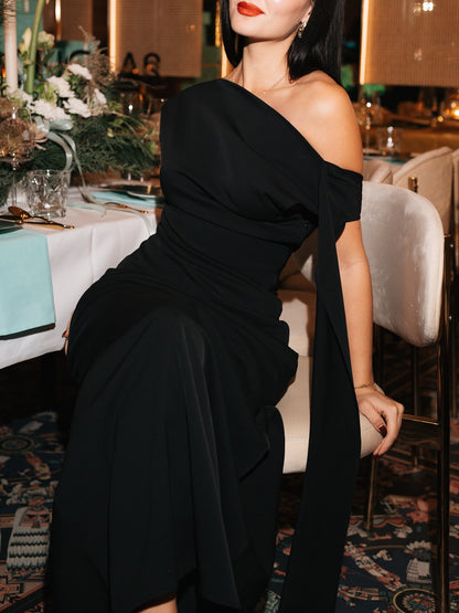 Women’s One Shoulder Backless Maxi Dress | Black | Elegant | Party