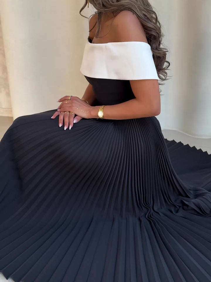 Women’s Off Shoulder Pleated Maxi Dress | Contrast | Elegant | Chic