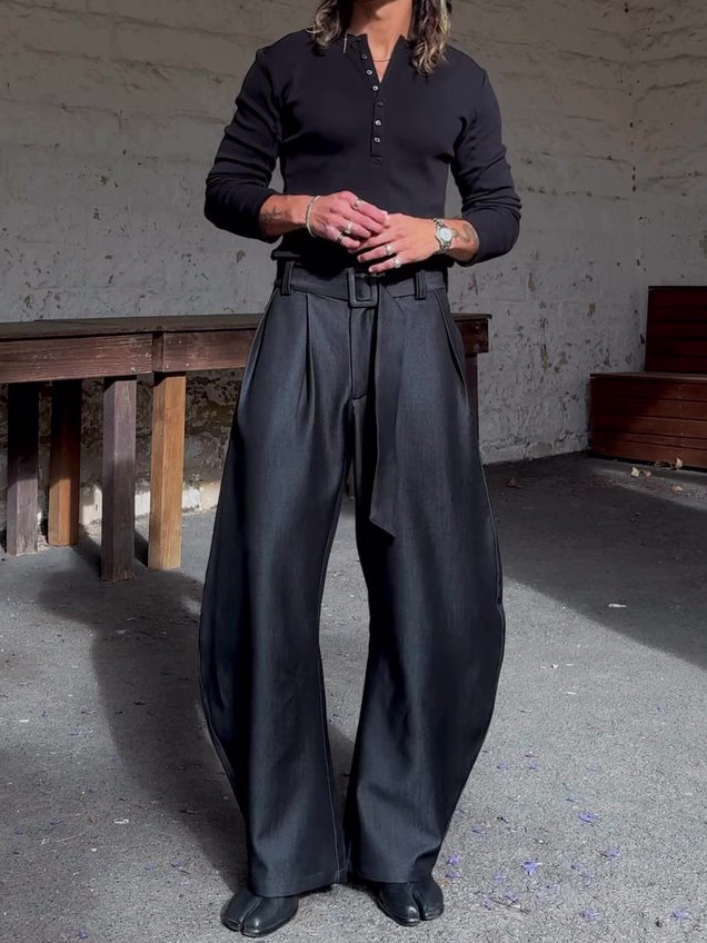 Men’s High Waist Wide Leg Pants Bottoms | Black | Oversized | Chic