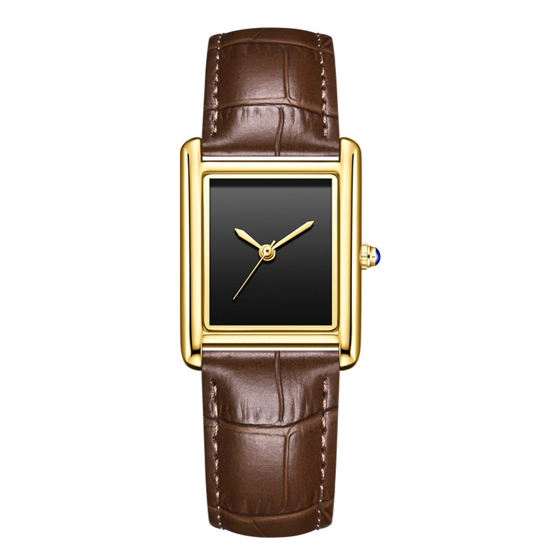 Women’s Square Quartz Watch | Leather Strap | Casual | Waterproof