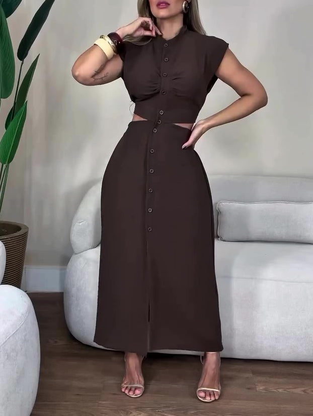 Women’s Cutout Sleeveless Maxi Dress | Brown | Casual | Chic