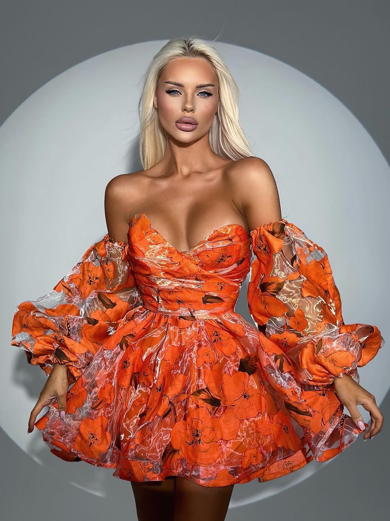 Women’s Floral Off Shoulder Mini Dress | Lantern Sleeve | Elegant | Chic
