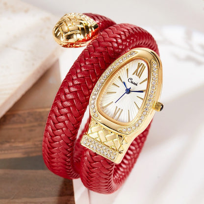 Women’s Snake Style Quartz Watch | Diamond Look | Leather Strap | Fashion