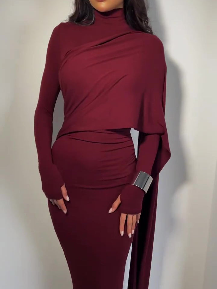 Women’s Turtleneck Long Sleeve Slim Dress | Brown | Elegant | Casual