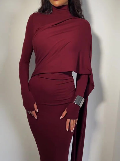 Women’s Turtleneck Long Sleeve Slim Dress | Brown | Elegant | Casual