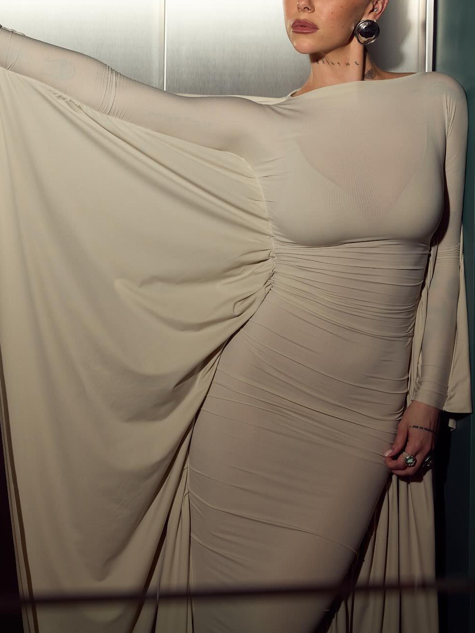 Women’s Ruched Flutter Sleeve Maxi Dress | Elegant | Dramatic | Party