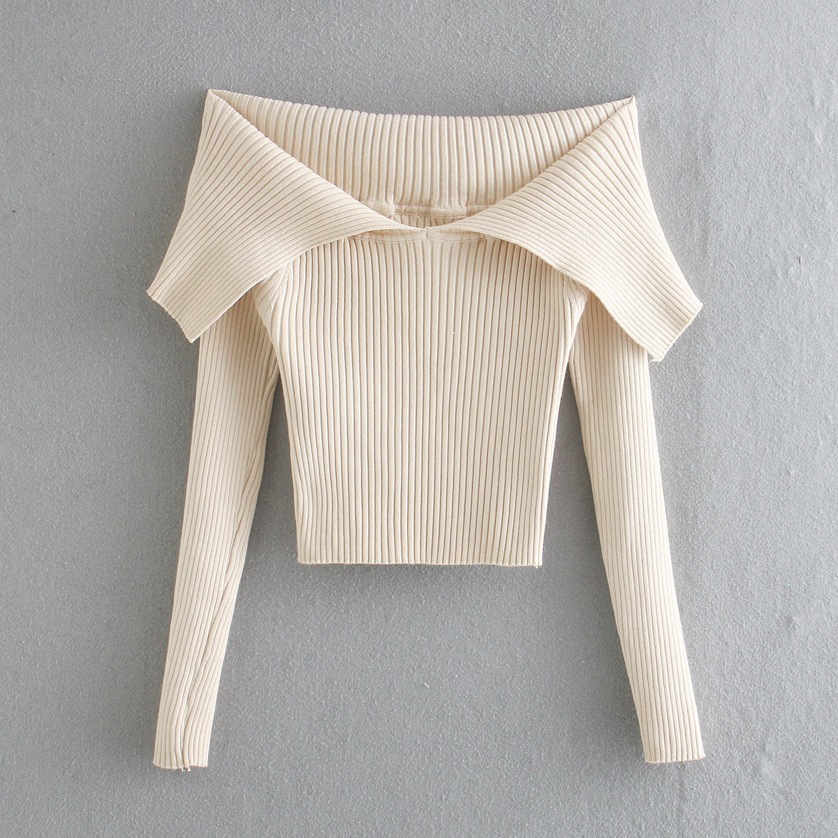 Women’s Off Shoulder Knitted Crop Top | Large Lapel | Chic | Casual