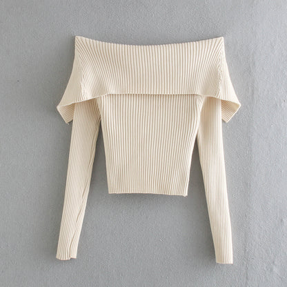 Women’s Off Shoulder Knitted Crop Top | Large Lapel | Chic | Casual