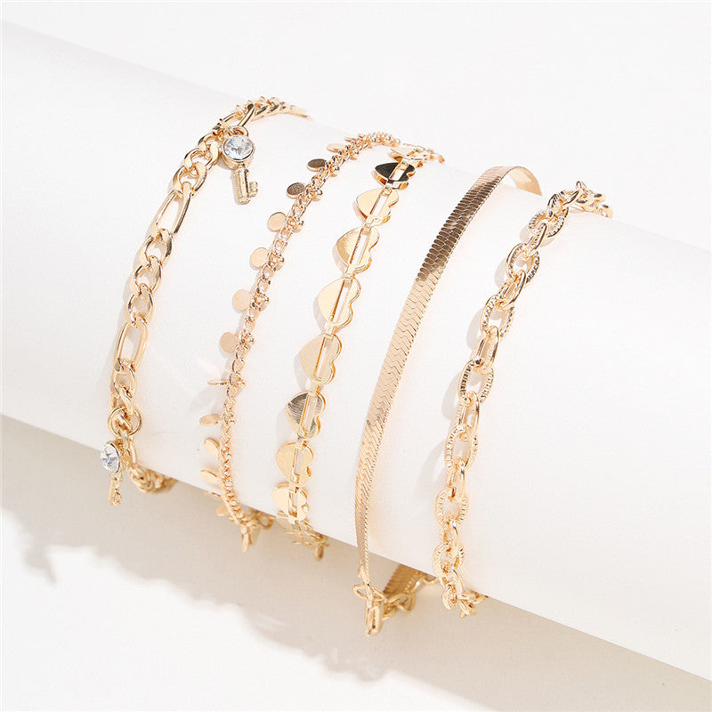 Women’s Jewelry Heart Crystal Snake Chain Anklet | Gold Tone | Trendy | Summer Other
