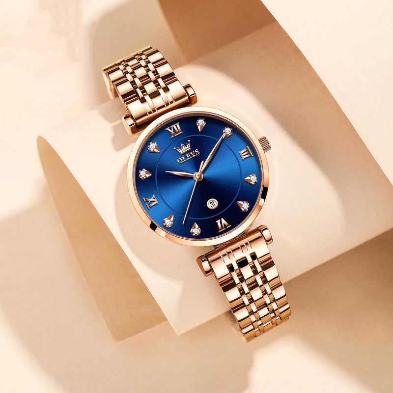 Women’s Red Dial Calendar Quartz Watch | Steel Band | Business | Waterproof