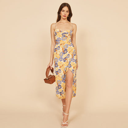 Women’s Violet Print Suspender Maxi Dress | Summer | Elegant | Casual