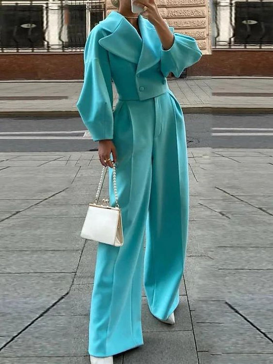 Women’s Two Piece Set | Solid Color | Lapel | Elegant