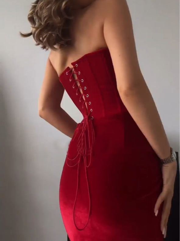Women’s Velvet Tube Dress | Red | Elegant | Party