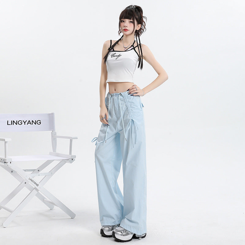 Women’s Straight Cargo Track Pants Bottoms | Wide Leg | Casual | Streetwear