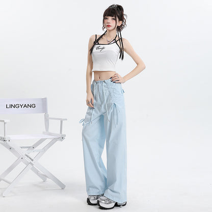 Women’s Straight Cargo Track Pants Bottoms | Wide Leg | Casual | Streetwear