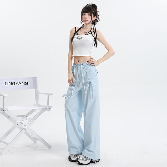 Women’s Straight Cargo Track Pants Bottoms | Wide Leg | Casual | Streetwear