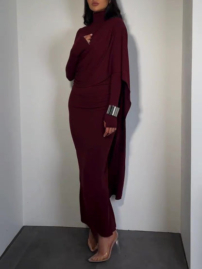 Women’s Turtleneck Long Sleeve Slim Dress | Brown | Elegant | Casual