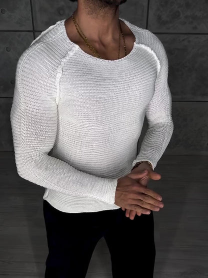 Men’s Knit Long Sleeve Top | Slim Fit | White | Casual