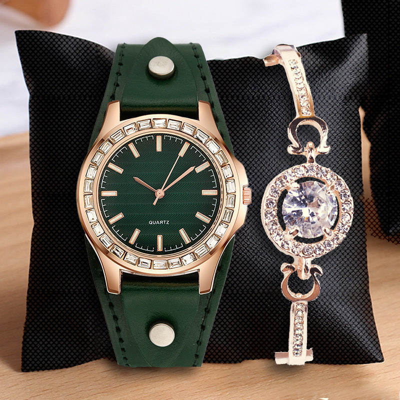 Women’s Full Diamond Quartz Watch Set | Light Luxury | Elegant | Fashion
