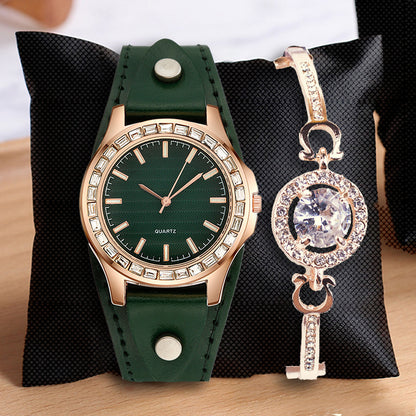 Women’s Full Diamond Quartz Watch Set | Light Luxury | Elegant | Fashion