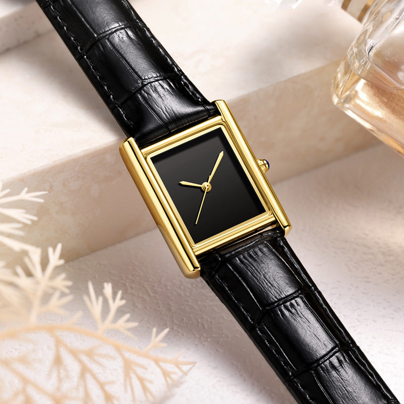Women’s Square Quartz Watch | Leather Strap | Casual | Waterproof