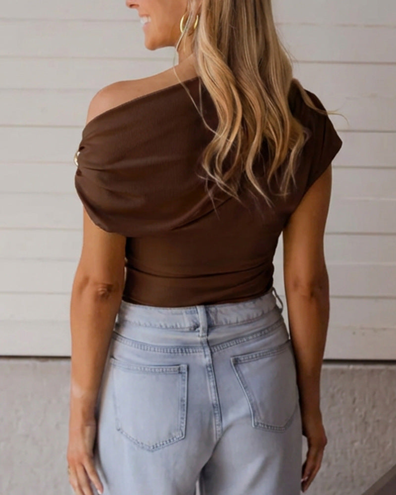 Women’s Ribbed Short Sleeve T Shirt Top | Metallic Detail | Casual | Chic