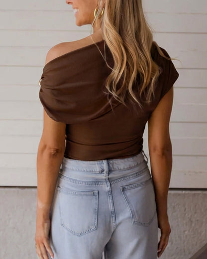 Women’s Ribbed Short Sleeve T Shirt Top | Metallic Detail | Casual | Chic