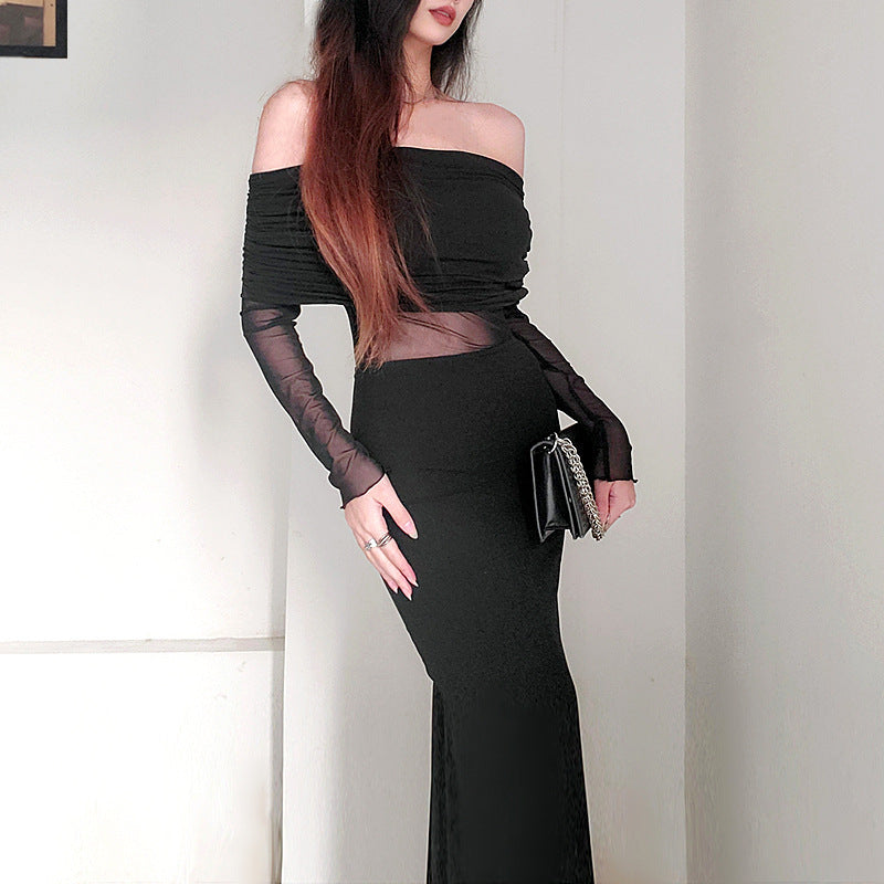 Women’s Off Shoulder Pleated Long Sleeve Maxi Dress | Winter | Elegant | Party
