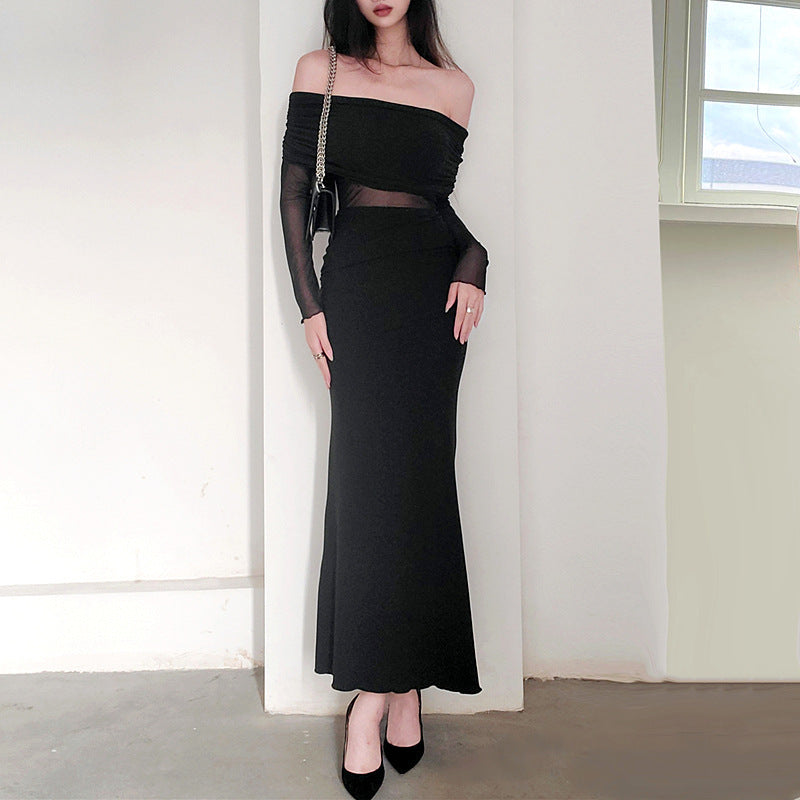 Women’s Off Shoulder Pleated Long Sleeve Maxi Dress | Winter | Elegant | Party