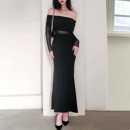 Women’s Off Shoulder Pleated Long Sleeve Maxi Dress | Winter | Elegant | Party