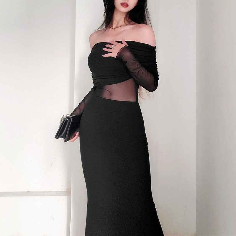 Women’s Off Shoulder Pleated Long Sleeve Maxi Dress | Winter | Elegant | Party