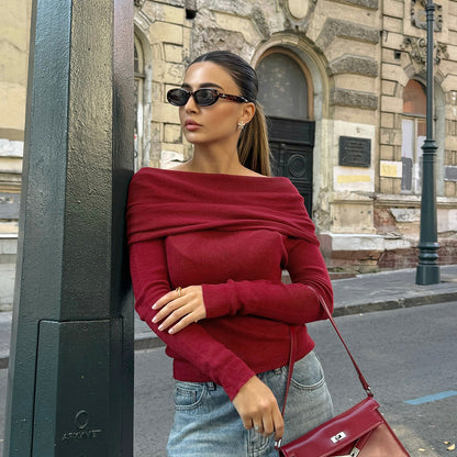Women’s Knitted Long Sleeve Top | Burgundy | Casual | Chic