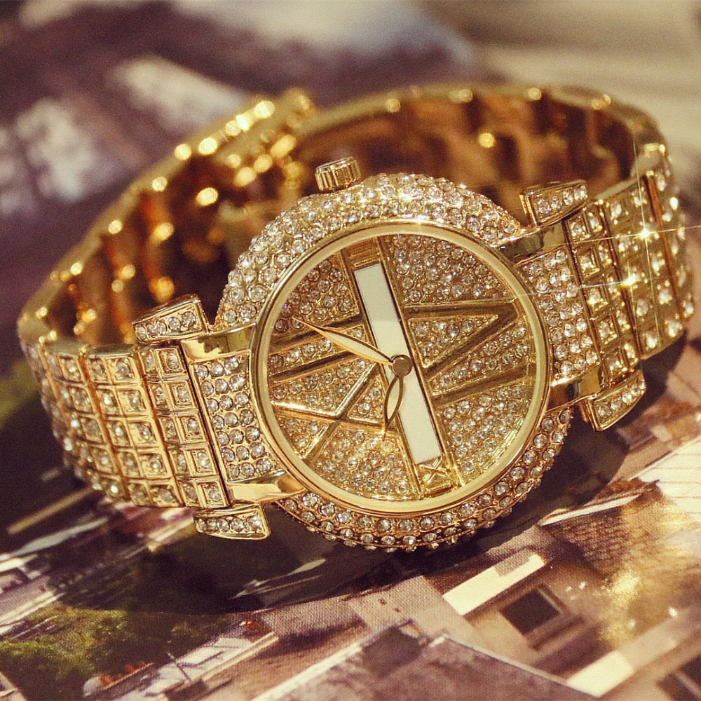 Women’s Diamond Look Stainless Steel Quartz Watch | Luxury | Bracelet | Elegant