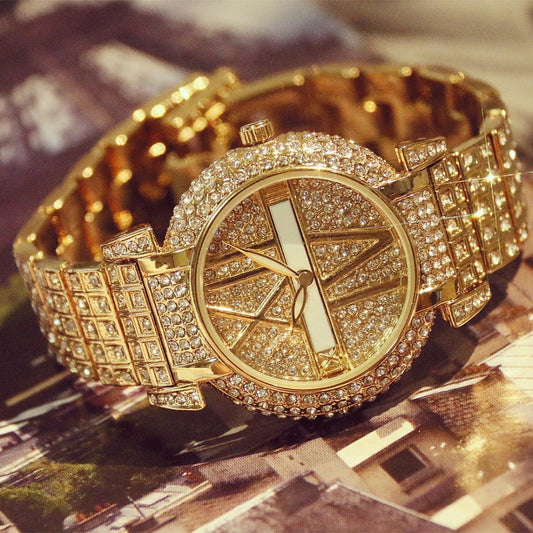 Women’s Diamond Look Stainless Steel Quartz Watch | Luxury | Bracelet | Elegant