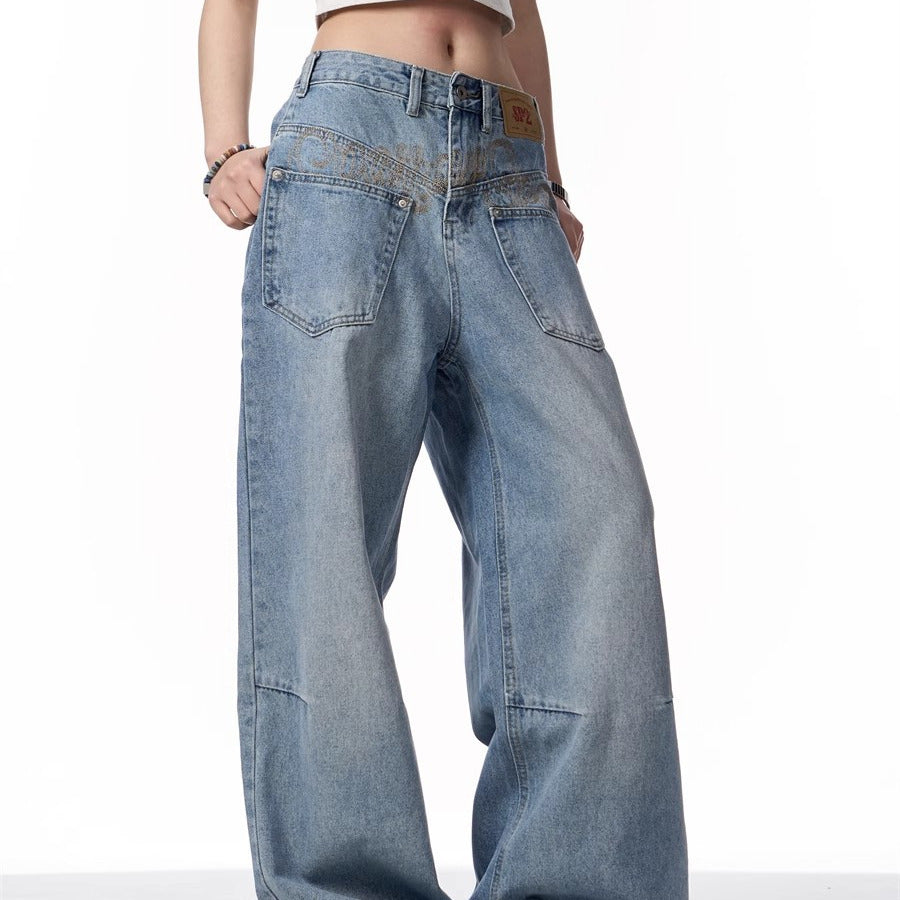 Women’s Reverse Design Washed Denim Jeans Bottoms | Retro | Streetwear | Casual