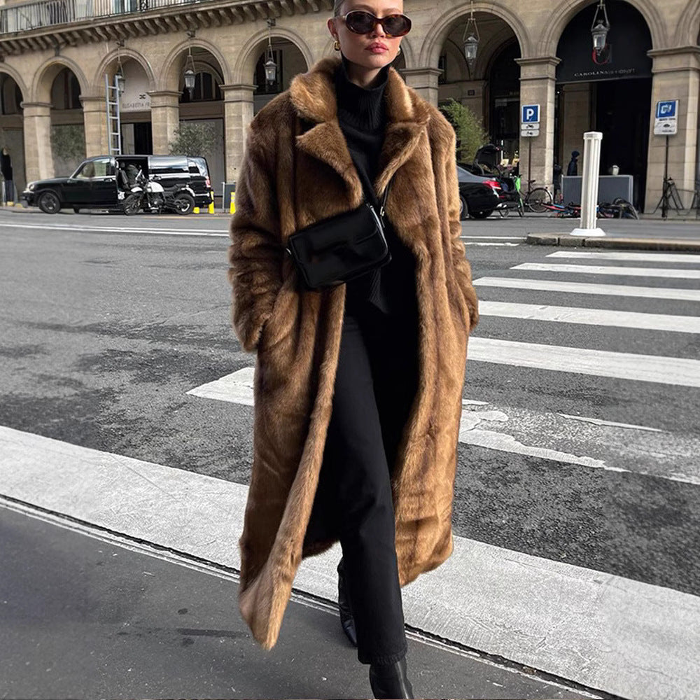 Women’s Long Lapel Coat | Winter | Brown | Outerwear