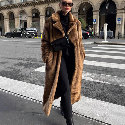 Women’s Long Lapel Coat | Winter | Brown | Outerwear