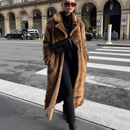 Women’s Long Lapel Coat | Winter | Brown | Outerwear