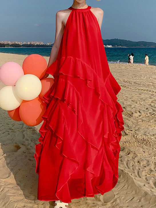Women’s Halter Neck Ruffled Maxi Dress | Elegant | Party | Chic