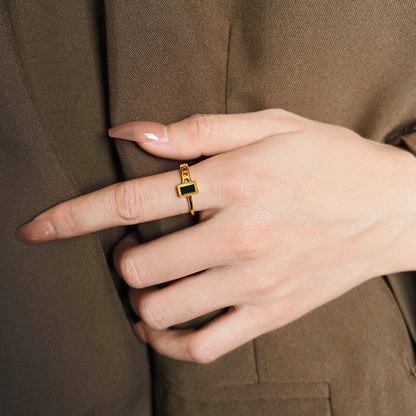 Women’s Jewelry Rectangular Chain Open Ring | Black | Trendy | Gift