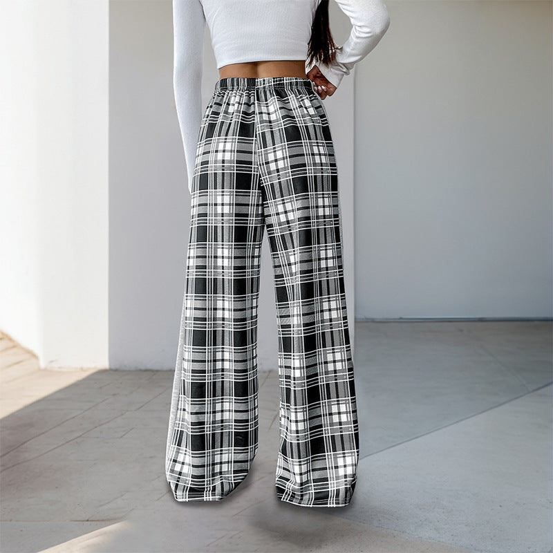 Women’s Plaid Stitching Wide Leg Pants | Casual | Streetwear | Chic Bottoms