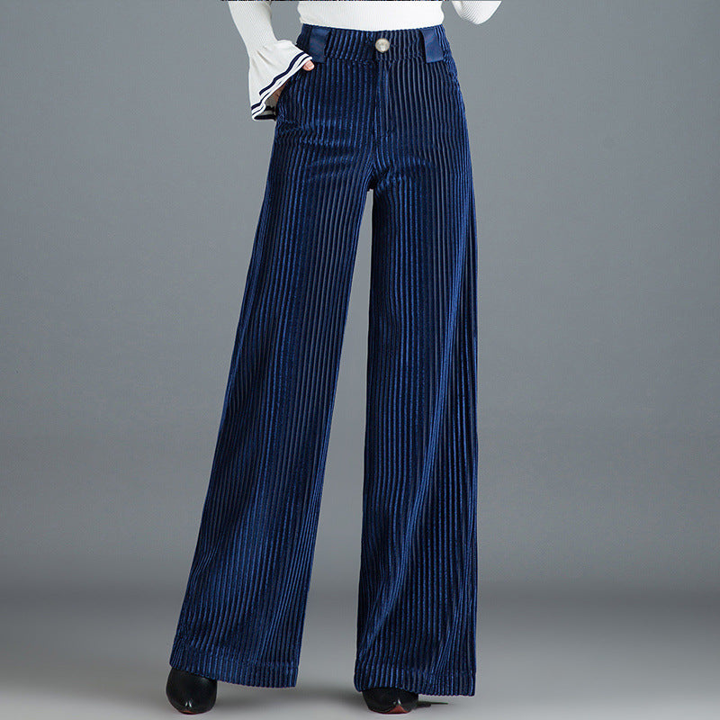 Women’s Velvet Wide Leg Pants Bottoms | Striped | Elegant | Chic