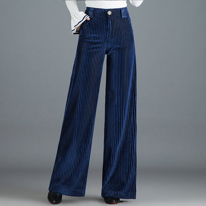 Women’s Velvet Wide Leg Pants Bottoms | Striped | Elegant | Chic