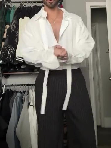 Men’s Oversized Tie Front Shirt Top | White | Relaxed Fit | Casual