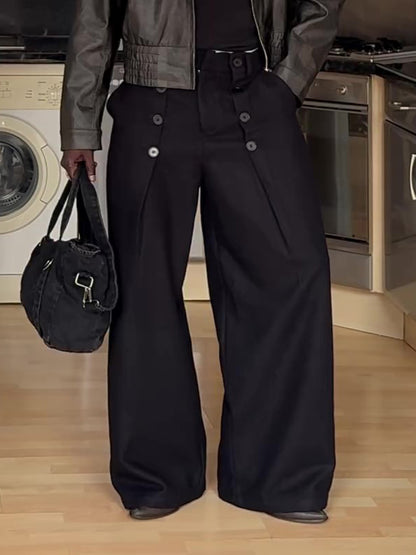 Men’s High Waist Double Button Wide Leg Pants Bottoms | Black | Elegant | Chic