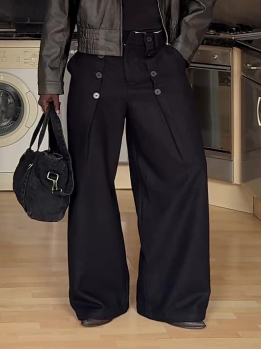 Men’s High Waist Double Button Wide Leg Pants Bottoms | Black | Elegant | Chic