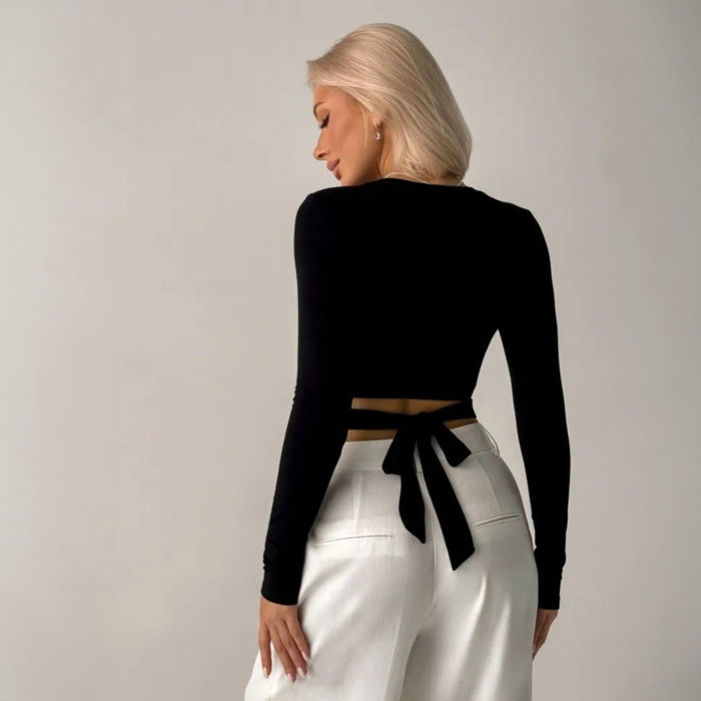Women’s Slim Fit Hollow Out Crop Top | Round Neck | Strap | Chic