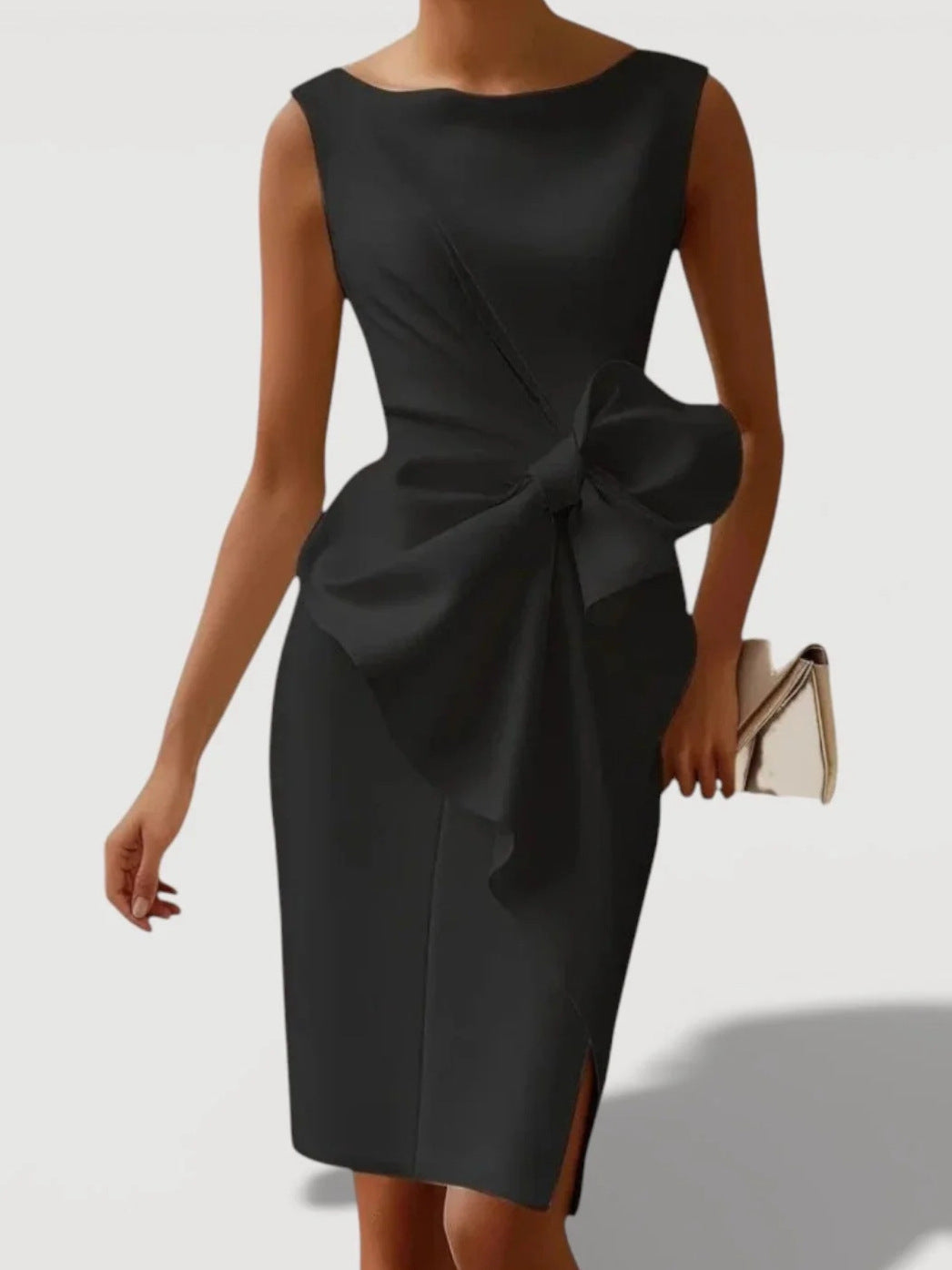 Women’s Midi Fitted Dress | Cinched Waist | Bow Detail | Elegant