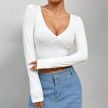 Women’s V Neck Long Sleeve Crop Top | Autumn | Casual | Chic