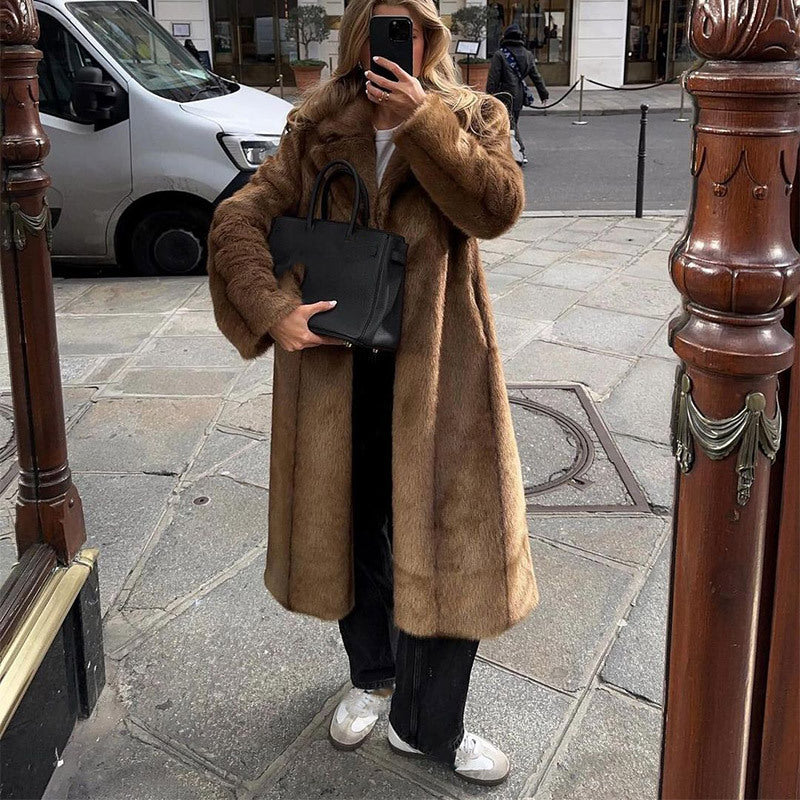 Women’s Long Lapel Coat | Winter | Brown | Outerwear
